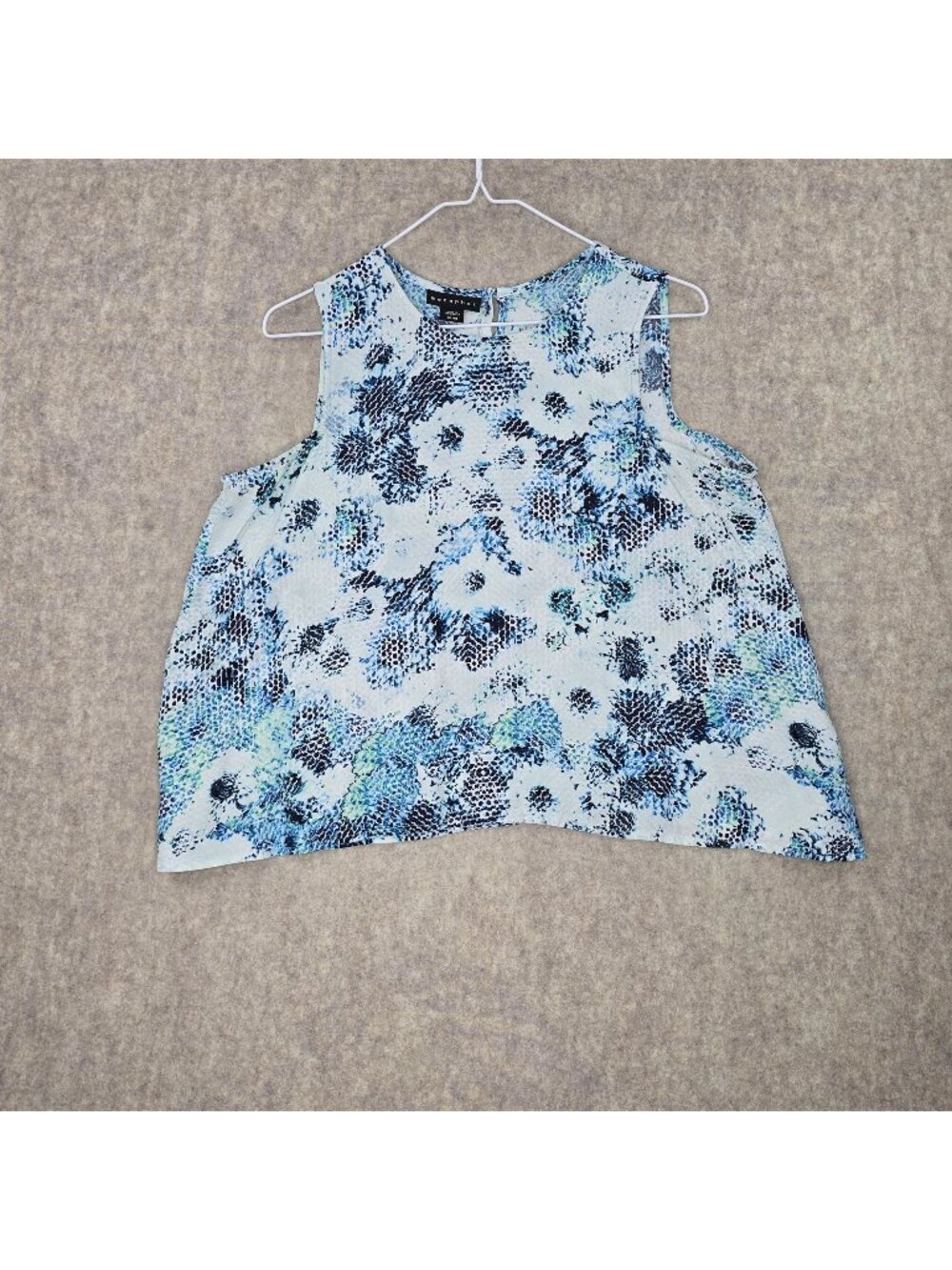 Metaphor Women Sleeveless Tank Top Blue Abstract Print Medium Rayon Keyhole Back